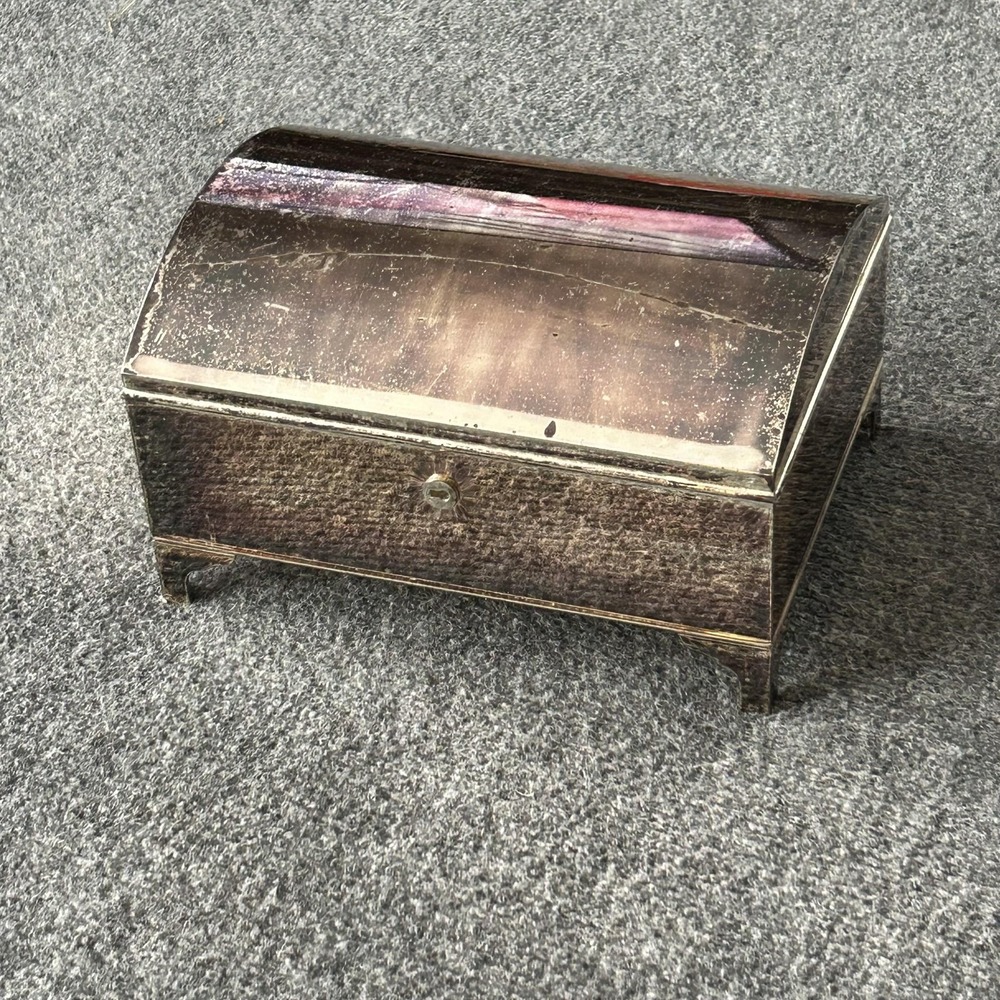 Pottery Barn Jewelry Box Silver Mirror Domed Lid 10 X 10 Lock Key Velvet Lined